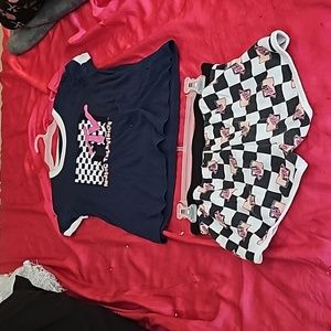 Music, television, outfit. Top and shorts included.